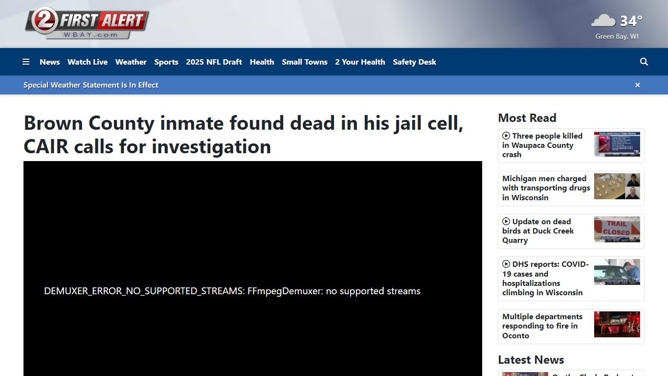 Brown County inmate found dead in his jail cell - WBAY